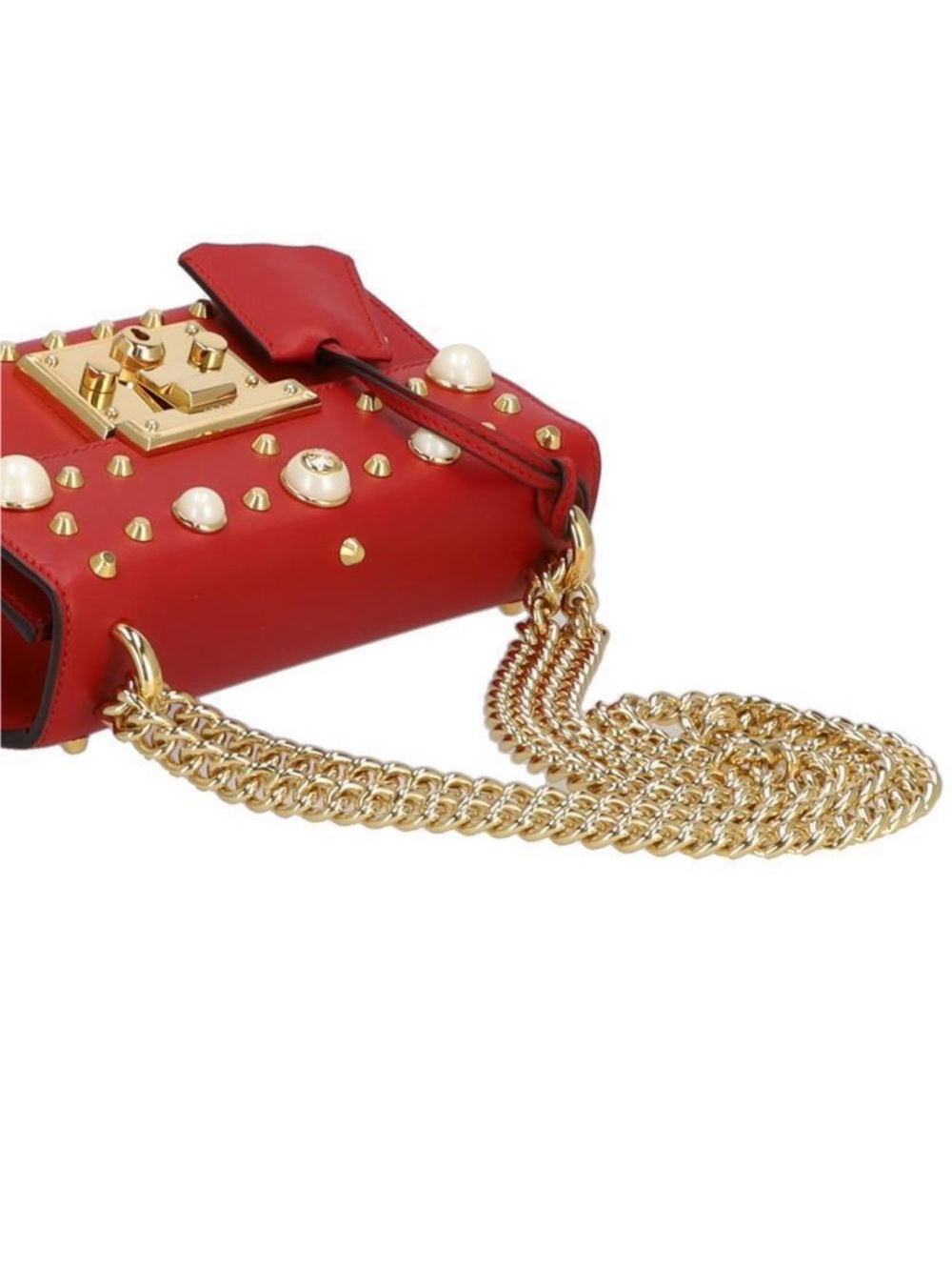 Gucci Red Leather padlock Pearl-Embellished Chain Crossbody Bag, dust bag,COA - Picture 13 of 15